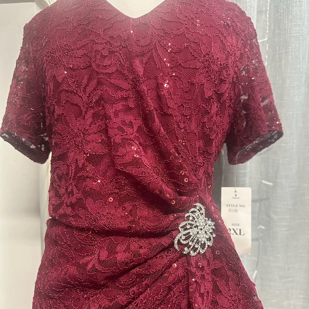 Elegant Burgundy Lace Dress Christmas - Picture 2 of 4